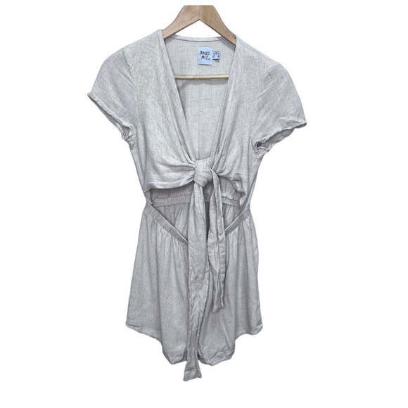 Princess Polly Tie Front Beige Tan Linen Romper Size 6 - Picture 5 of 16